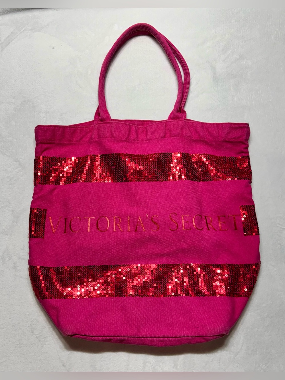 Y2K Victoria's Secret Pink Tote Bag with Sequin Stripes